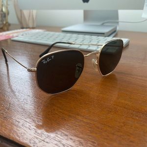 Ray Ban Gold Hexagon Polarized Glasses Standard Size  51-21